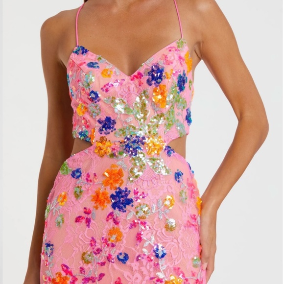 MAC DUGGAL 68067 PINK MULTI EMBELLISHED LACE STRAPPY COLUMN GOWN sz 2 - Picture 3 of 7